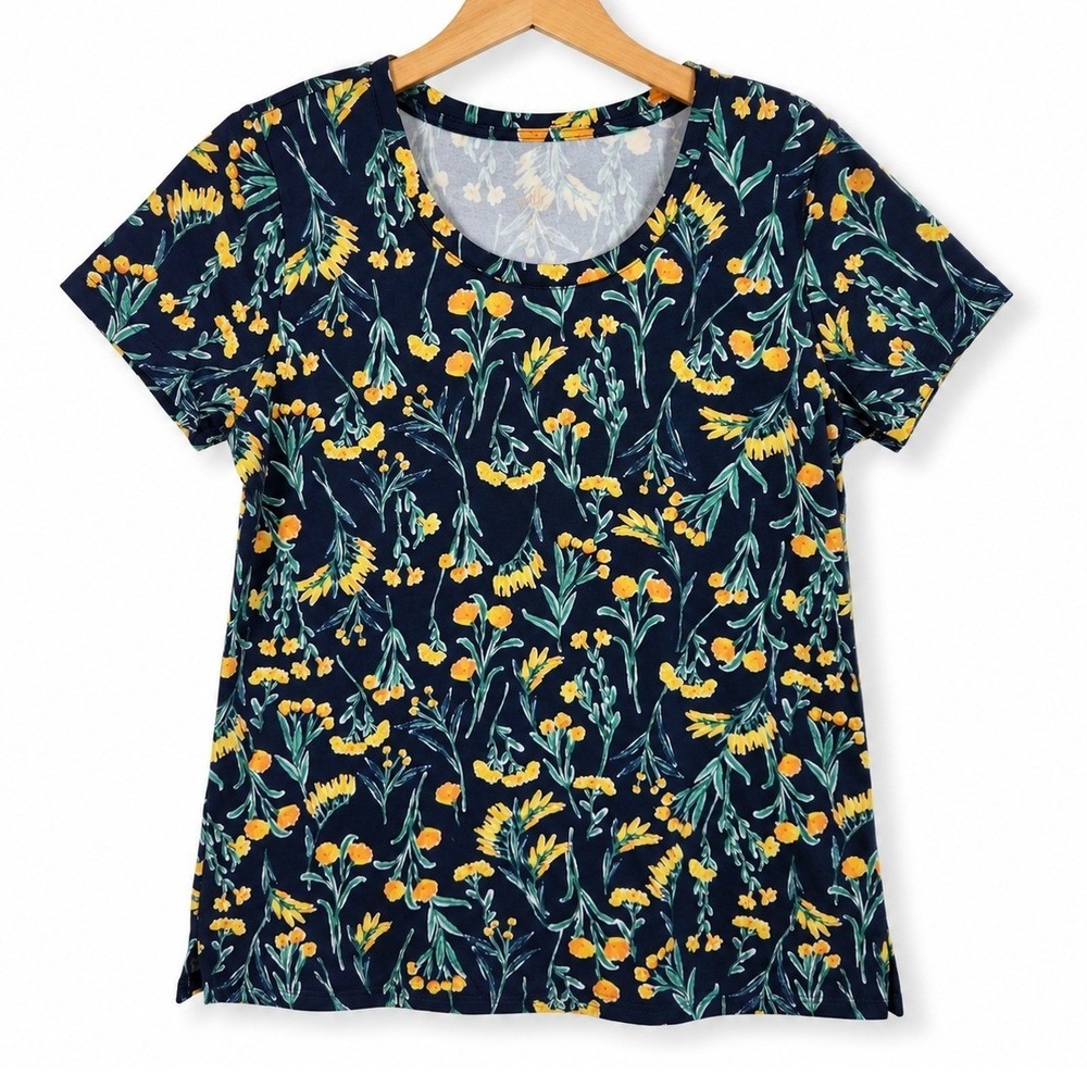 Belle Kim Gravel Womens Small Twilight Floral Pucker Up Buttercup Top A721566